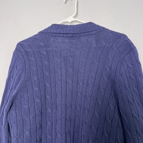 NWT LRL Linen Cotton Cable Knit Cardigan Open Front Plus Sz 1X Navy Blue - Picture 14 of 16